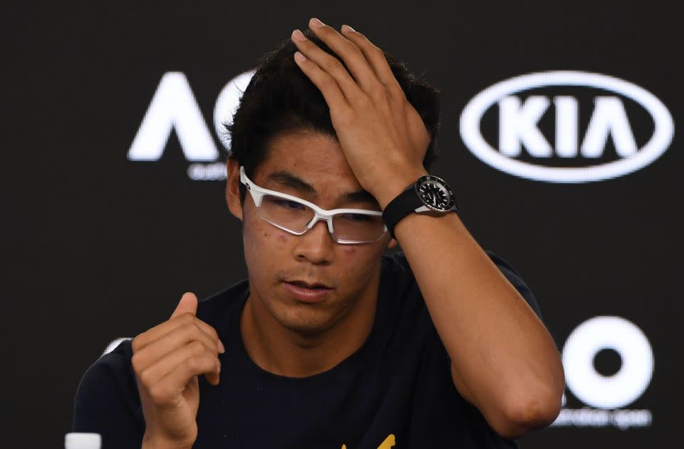 Chung addresses the media after his semi-final loss. Pic: Getty