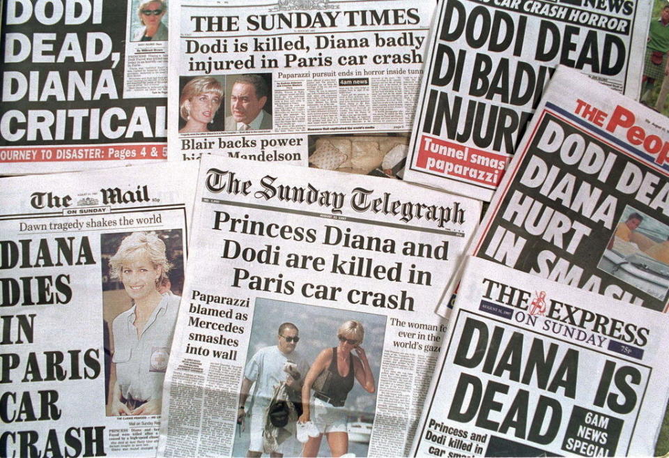 Newspapers announcing Princess Diana's death