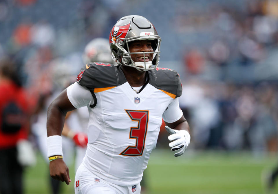 Jameis Winston returned to throw four touchdowns with the Bucs in Week 6. Should you be trying to trade for him? (Photo by Joe Robbins/Getty Images)