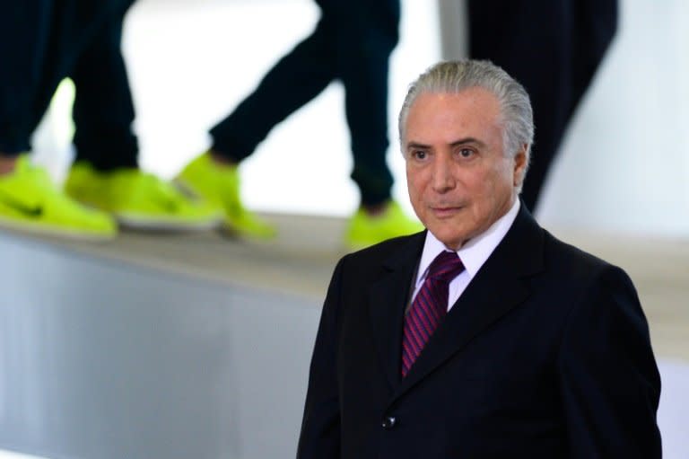 Brazilian acting President Michel Temer attends a ceremony with the Rio2016 Olympic medalists, in Brasilia