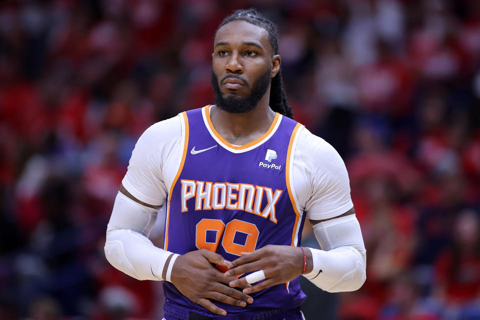 Jae Crowder has not played this season after requesting a trade with the Phoenix Suns.  The 2023 NBA trade deadline is February 9th.  (Jonathan Bachman/Getty Images)