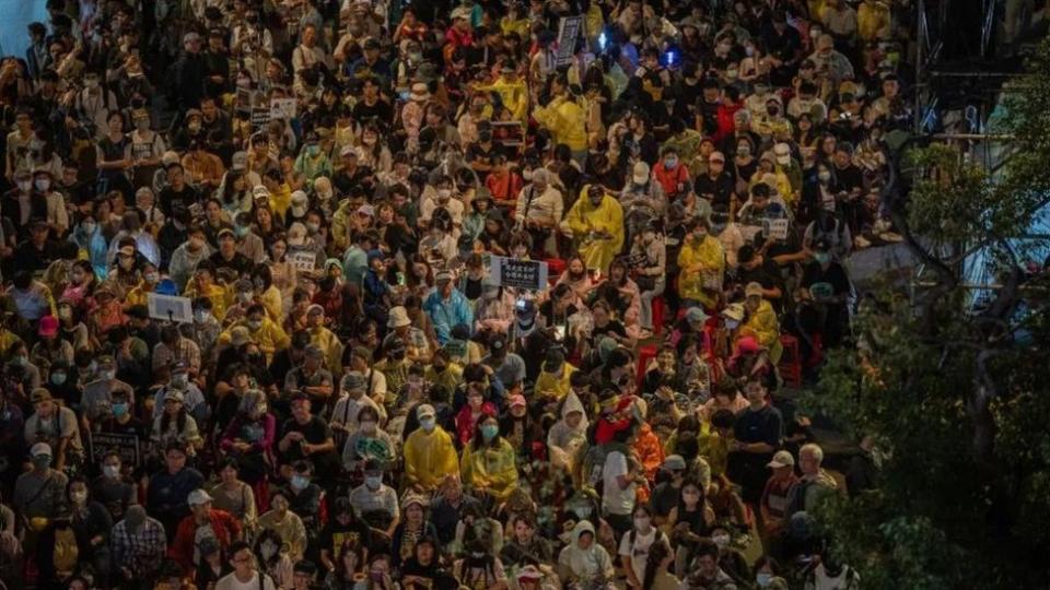 Aerial view of thousands of protesters against Taiwan parliament reform on 28 May 2024