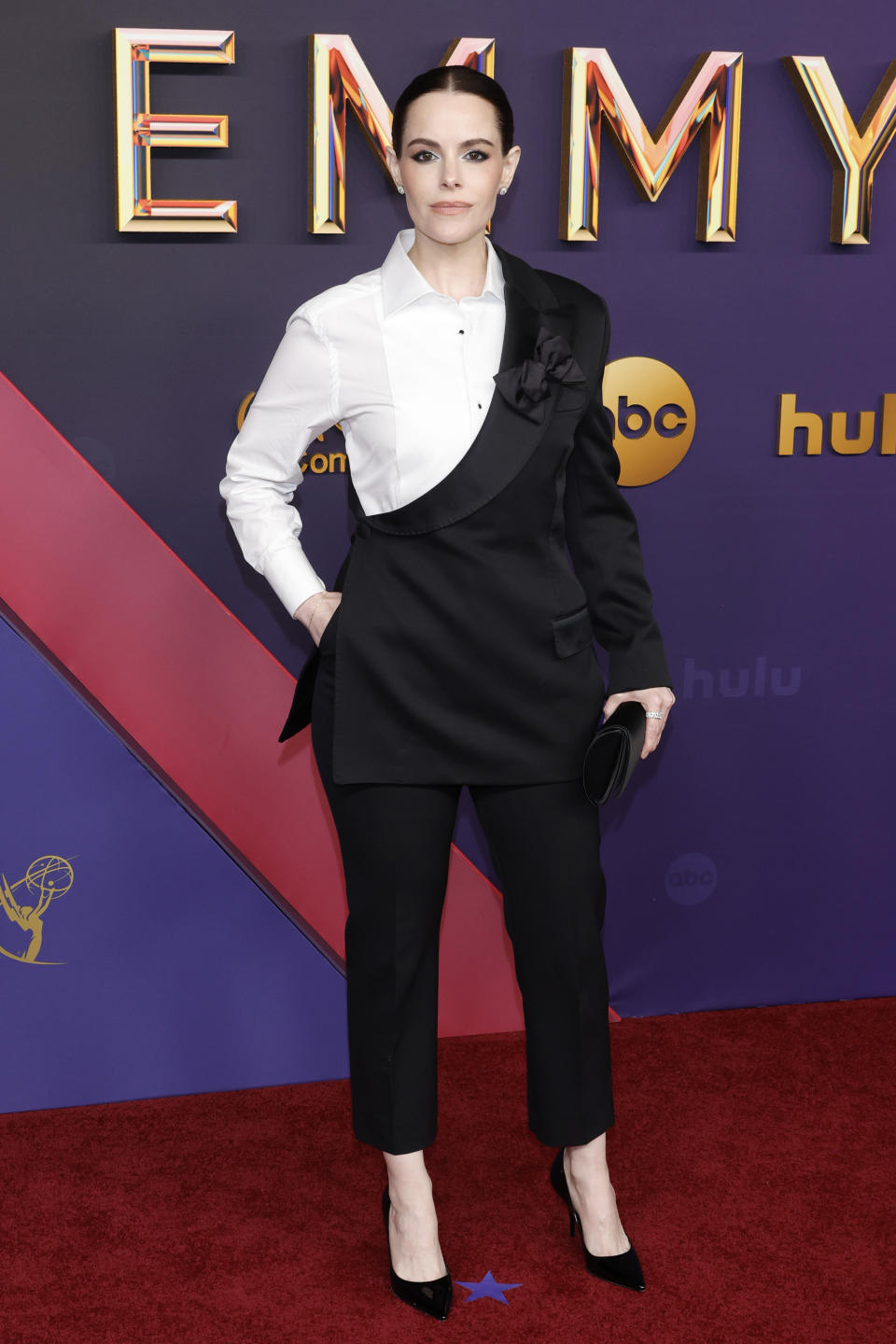 LOS ANGELES, CALIFORNIA - SEPTEMBER 15: Emily Hampshire attends the 76th Primetime Emmy Awards at Peacock Theater on September 15, 2024 in Los Angeles, California. (Photo by Frazer Harrison/Getty Images)