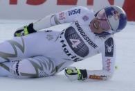 Alpine Skiing - FIS Alpine Skiing World Cup - Women's Alpine Super G - St. Moritz, Switzerland - December 9, 2017 - Lindsey Vonn of the U.S. reacts at the finish line. REUTERS/Arnd Wiegmann