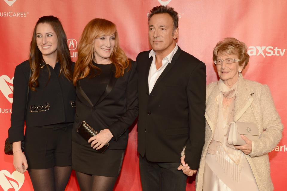 (L-R) Jessica Rae Springsteen, Patti Scialfa, Honoree Bruce Springsteen, and Adele Springsteen arrive at MusiCares Person Of The Year Honoring Bruce Springsteen at Los Angeles Convention Center on February 8, 2013 in Los Angeles, California.