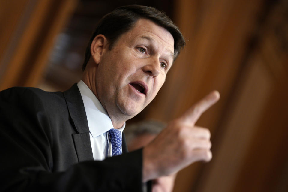 Rep. Jodey Arrington , R-Texas, speaks at a news conference following the markup of H.R. 5779, the Fiscal Commission Act of 2023, on Capitol Hill Thursday, Jan. 18, 2024, in Washington. (AP Photo/Yuri Gripas)