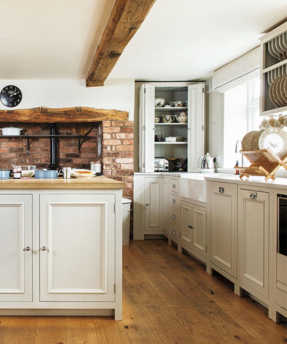 Wooden floors, cream shelves