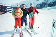 <p>Journalist<strong> James Whitaker</strong> for the <em>Daily Mirror</em> is pictured here with colleagues in <strong>Megeve, France</strong> to report on the<strong> Duchess of York's</strong> vacation at a popular ski resort in February 1989.</p>