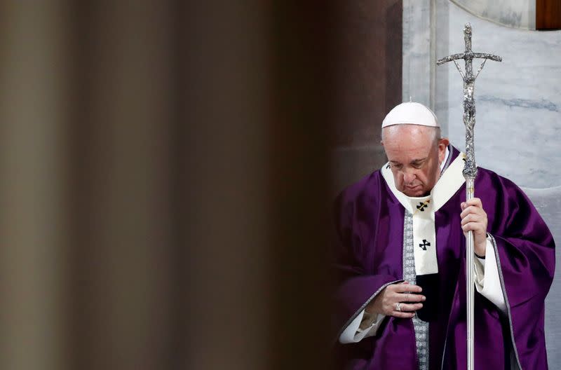 Pope Francis takes part in the penitential procession on Ash Wednesday in Rome