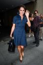 <p>Meghan is also all about the little blue dress and paired hers with fun leopard heels while taping a show in NYC in 2016. </p>