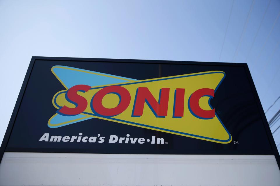 This Monday, March 9, 2015, file photo shows a sign for a Sonic Drive-In in Holmes, Pa.