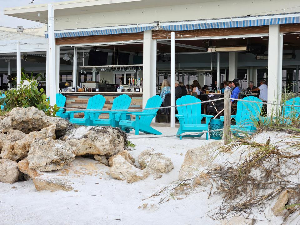 Beach House is at 200 Gulf Drive N., Bradenton Beach on Anna Maria Island. Its outdoor bar, photographed April 10, 2024, overlooks the sand and Gulf of Mexico.