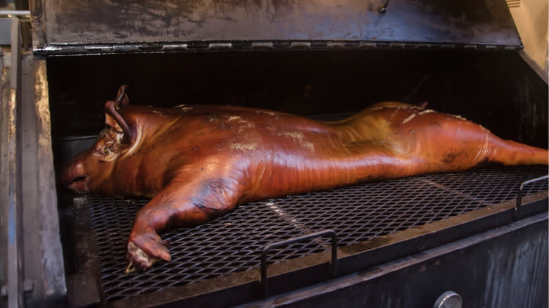 Whole hog in smoker