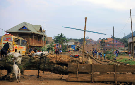 Demonstrators barricade a road during protests over their exclusion from the presidential election in Beni, Democratic Republic of Congo December 28, 2018. REUTERS/Samuel Mambo