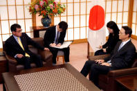 South Korean ambassador to Japan Lee Su-hoon (R) meets with Japanese Foreign Minister Taro Kono at the Foreign Ministry in Tokyo, Japan October 30, 2018. REUTERS/Issei Kato