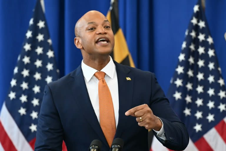 Le gouverneur de l'Etat du Maryland, Wes Moore, lors d'un événement de campagne en présence de la vice-présidente américaine Kamala Harris, à Landover, aux Etats-Unis, le 7 juin 2024 (Mandel NGAN)