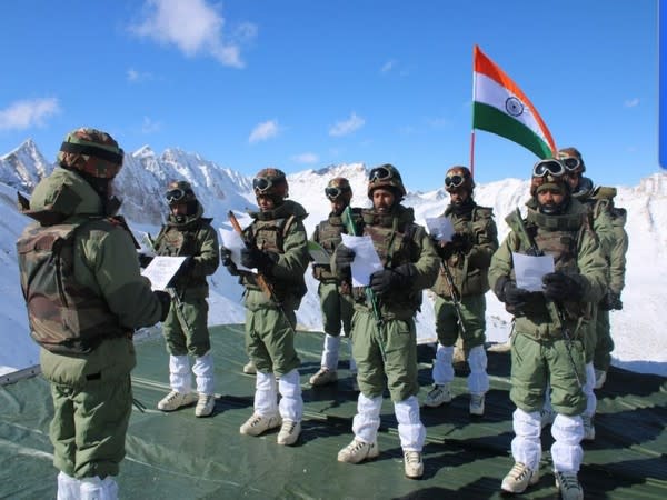 Soldiers of the Indian Armed Forces read the Preamble of the Indian Constitution (Photo ANI/ Twitter)