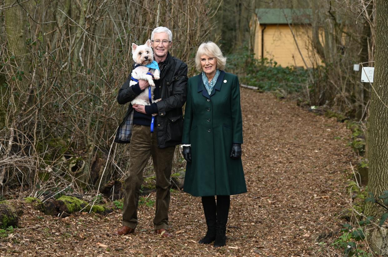 O’Grady with then-Duchess of Cornwall at a Battersea Dogs & Cats Home centre in Brands Hatch, Kent last February (PA)