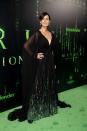 <p>Carrie-Anne Moss worked with Oscar de la Renta on her Matrix-inspired gown, which she wore to the US premiere of the new movie. The caped dress was complete with embroidery, which had been crafted from a sequence of threadwork with green and silver sequins, echoing the series' digital rain, the house explained on Instagram.</p>