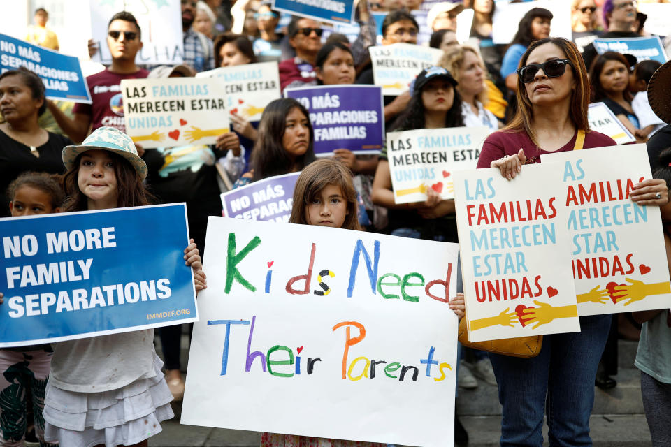 Protests against President Donald Trump's executive order to detain children crossing the U.S. border and separating families are held in Los Angeles on June 7. (Photo: Patrick Fallon / Reuters)