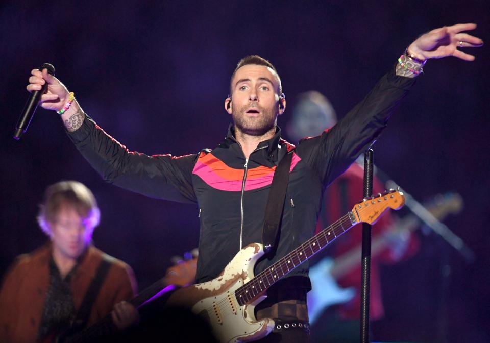 Adam Levine of Maroon 5 performs during the Pepsi Super Bowl LIII Halftime Show at Mercedes-Benz Stadium on February 03, 2019 in Atlanta, Georgia.