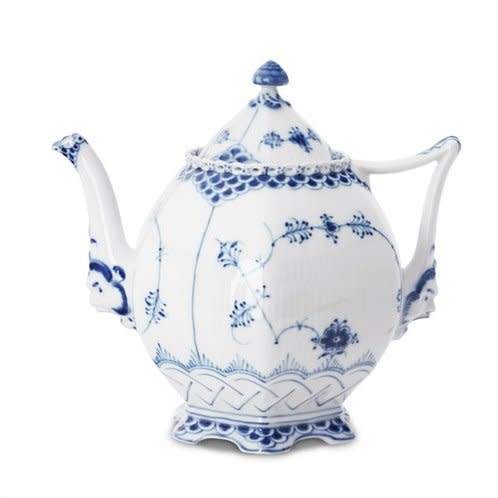 1) Blue Fluted Full Lace Teapot