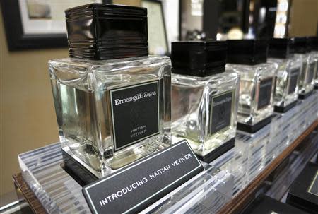 Bottles of Ermenegildo Zegna Hatian Vetiver is pictured on display at a high end retail store in New York April 15, 2014. REUTERS/Carlo Allegri