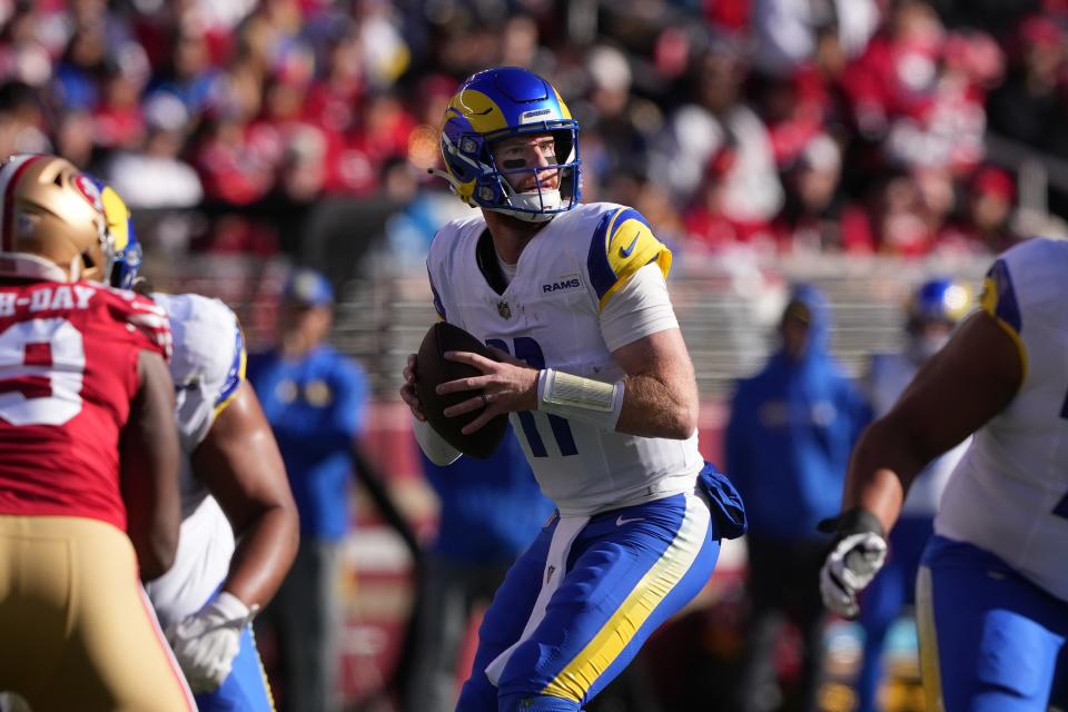 Carson Wentz appeared in two games, one start, for the Los Angeles Rams in 2023.