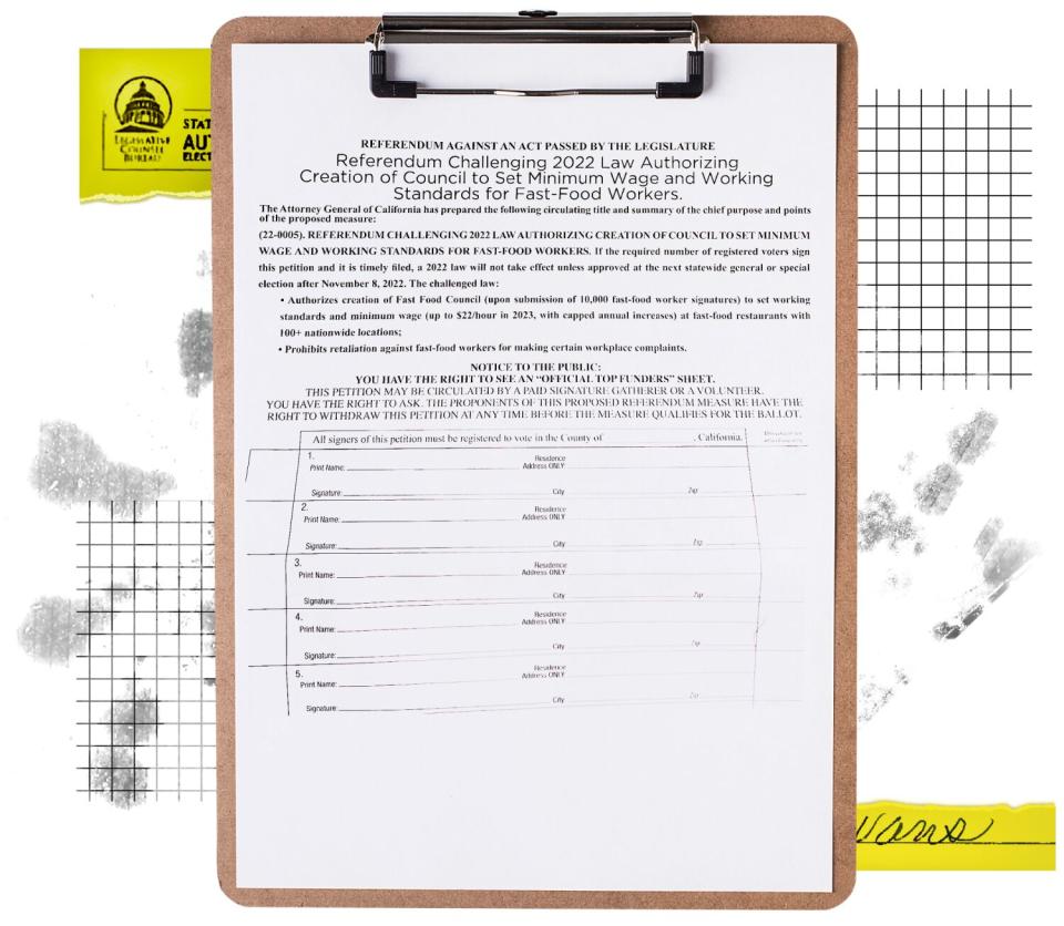 A copy of the referendum petition challenging the creation of a state council for fast-food workers.