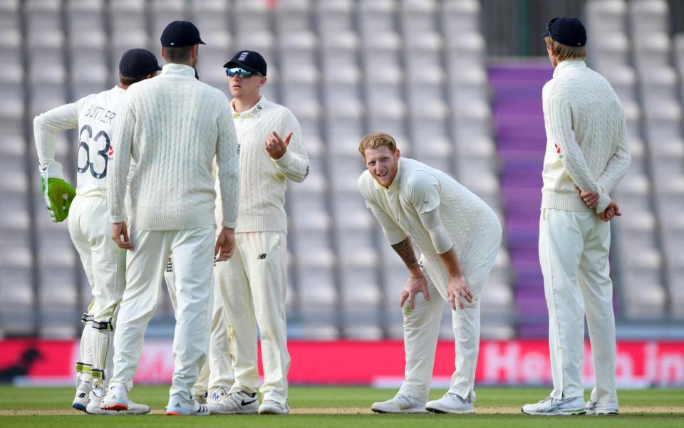 Ben Stokes of England celebrates with his team mates after dismissing Shane Dowrich - GETTY IMAGES