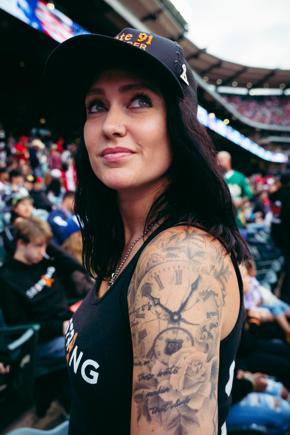 Brittany Quintero is a survivor of the Route 91 Vegas shooting. She has a tattoo on her left arm to honor those who lost their lives during the event.