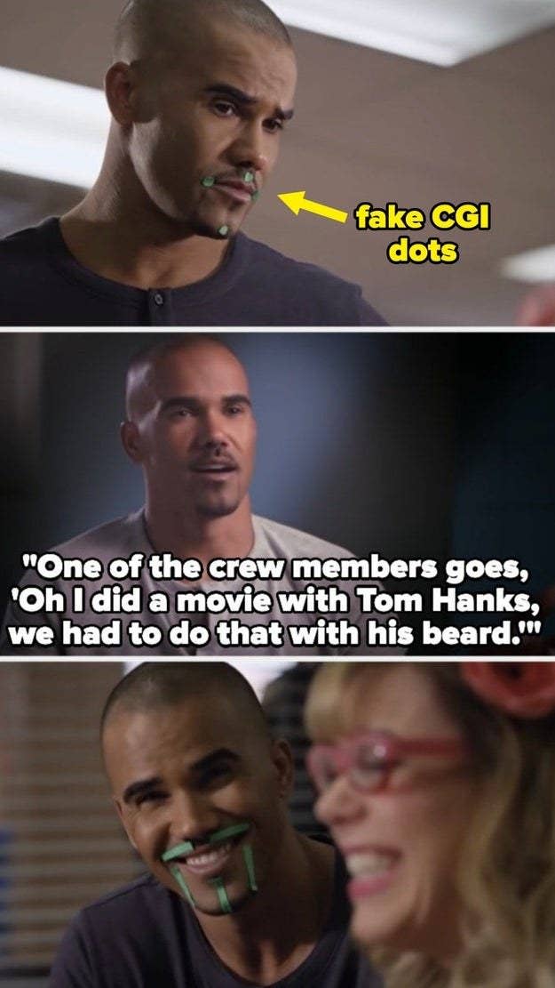 Shemar says, "One of the crew members goes, Oh I did a movie with Tom Hanks, we had to do that with his beard"