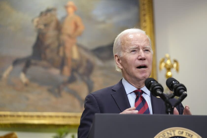 President Joe Biden speaks before signing H.J.Res.100, a bill that aims to avert a freight rail strike, in the Roosevelt Room at the White House, Friday, Dec. 2, 2022, in Washington. Themeasure passed Thursday by the Senateand Wednesday by the House binds rail companies and workers to a proposed settlement that was reached between the rail companies and union leaders in September. (AP Photo/Manuel Balce Ceneta)