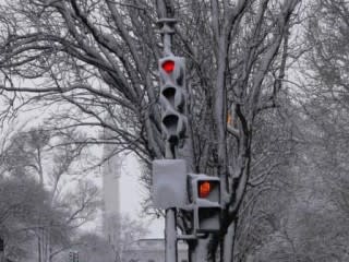 Winter driving - snowy signal - AAA Foundation for Traffic Safety