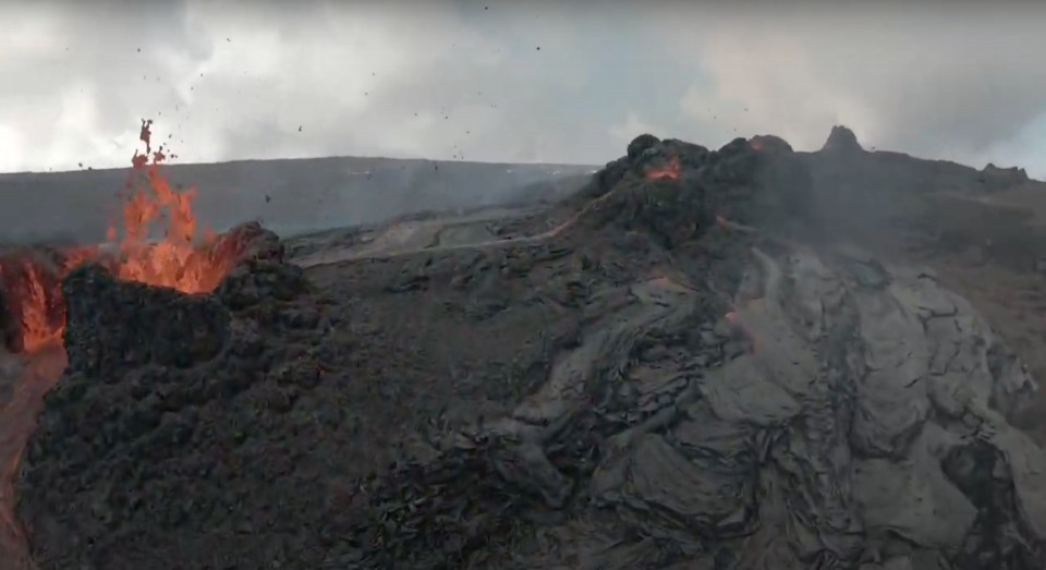 A German filmmaker recording footage of the Fagradalsfjall volcano in Iceland had his drone nailed by a piece of lava, and it's a thrilling bit of aerial adventure.