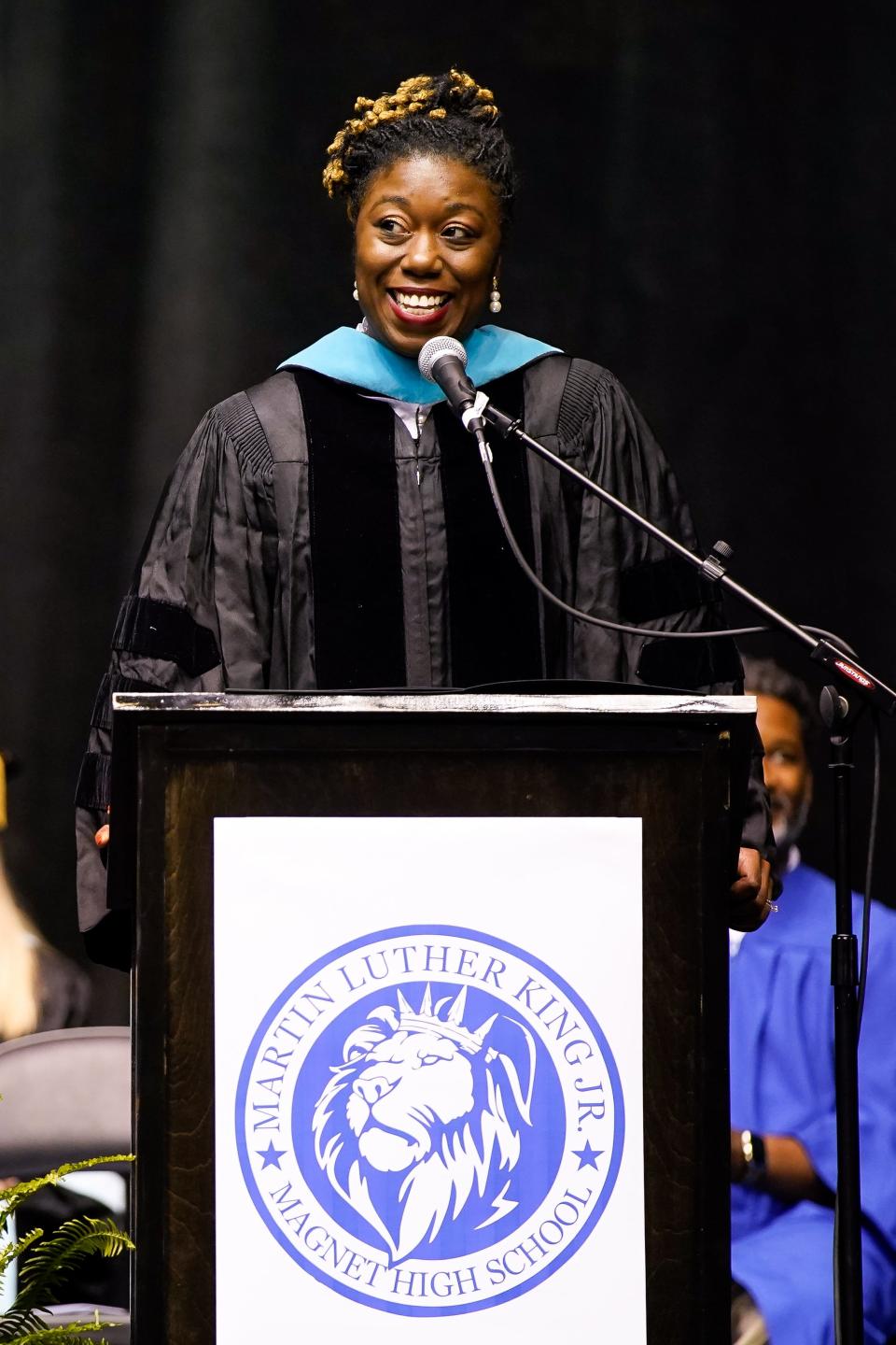 State Sen. Charlane Oliver, D-District 19, speaks during the Martin Luther King Jr. Magnet High School 2023 commencement ceremony at Municipal Auditorium in Nashville, Tenn., Wednesday, May 17, 2023.