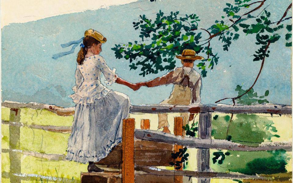 A helping hand: On the Stile (1878) by the American painter Winslow Homer