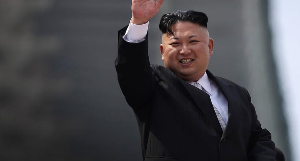 North Korean leader Kim Jong Un waves during a military parade on Saturday, April 15, 2017, in Pyongyang, North Korea to celebrate the 105th birth anniversary of Kim Il Sung, the country’s late founder and grandfather of current ruler Kim Jong Un. (AP Photo/Wong Maye-E)