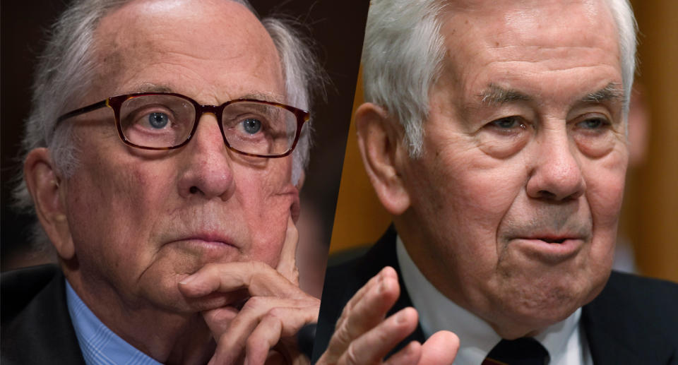 Former Sens. Sam Nunn, D-Ga., and Richard Lugar, R-Ind. (Photos: Tom Williams/CQ Roll Call, Chip Somodevilla/Getty Images)