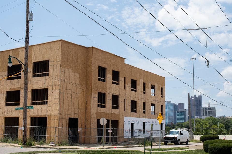 Jul 12, 2023; Columbus, OH, United States; Construction is underway at the Shiloh Apartments at Hamilton and Mount Vernon avenues in the King-Lincoln-Bronzeville District. 