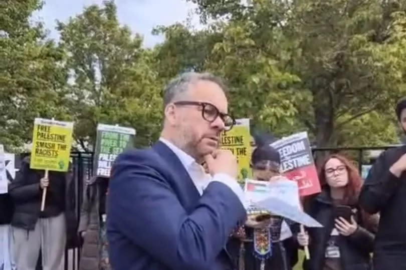 Paul Scully meeting with protesters outside Greenshaw High School