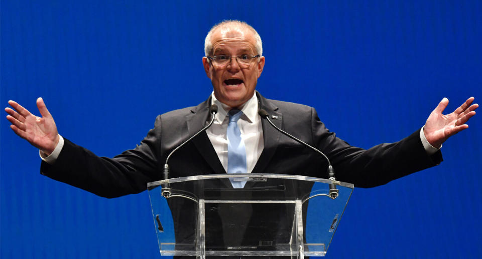 Prime Minister Scott Morrison celebrates his victory in the 2019 Australian Federal Election. Source: AAP