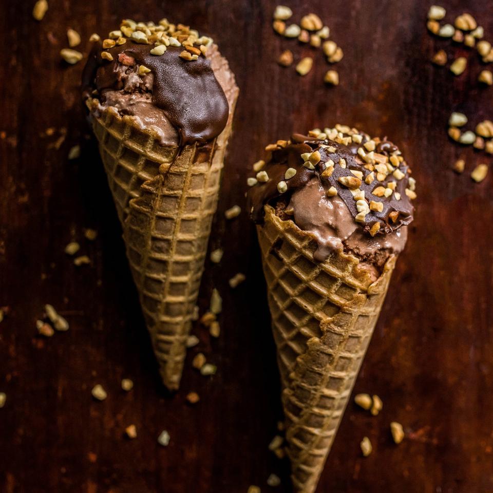 Chocolate-Dipped Nutella Ice Cream Waffle Cones