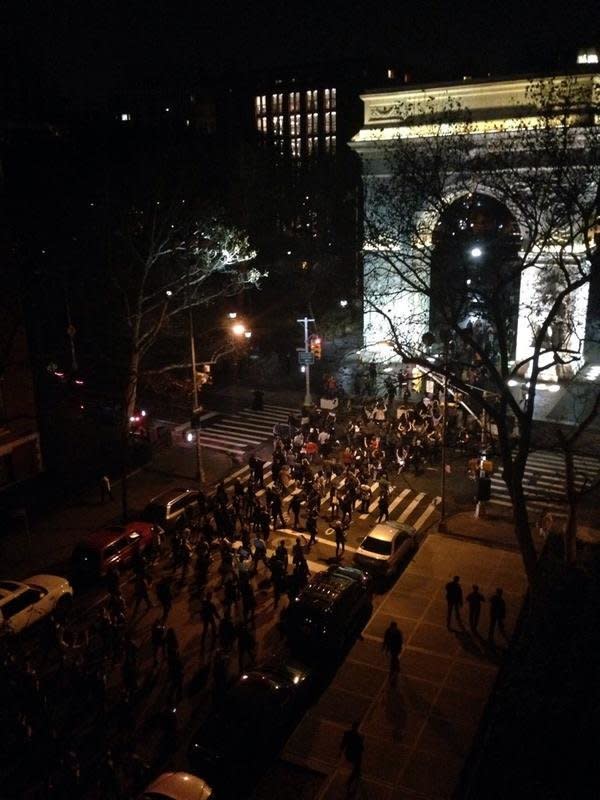 In this photo from Twitter user MegMPress, people protest in New York City on Mon. Nov, 24, 2014. 