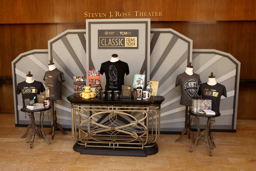 Merchandise is displayed as Warner Bros. Studio Tour Hollywood and Turner Classic Movies launch new TCM Classic Films Tour at Warner Bros. Studios on April 16, 2024 in Burbank, California. (Photo by Tommaso Boddi/Getty Images for Warner Bros. Studio Tour Hollywood)