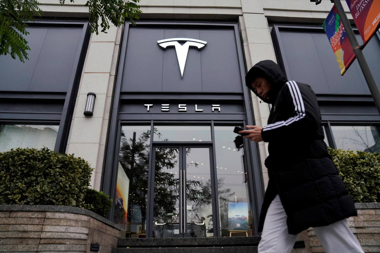 A Tesla logo is seen at a Tesla showroom in Shanghai, China January 7, 2019. REUTERS/Aly Song