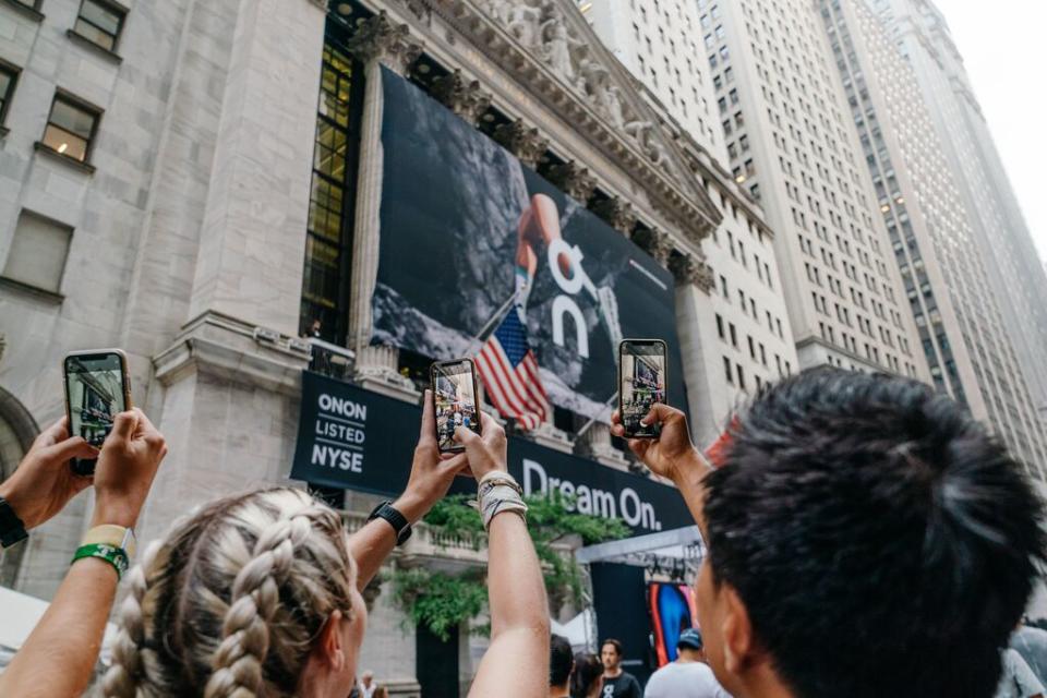 An On banner was unfurled on the New York Stock Exchange building in New York as the company’s stock began trading. - Credit: Courtesy of On