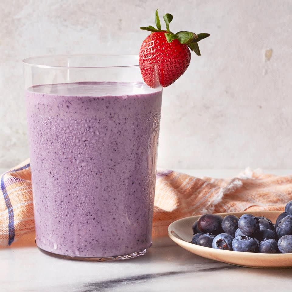 <p>A smoothie with strawberries, blueberries and banana is delicately sweet and entirely kid-friendly, even with a boost of protein from hemp seeds. Freeze the fruits ahead of time for an extra frosty texture once blended. <a href="https://www.eatingwell.com/recipe/271088/strawberry-blueberry-banana-smoothie/" rel="nofollow noopener" target="_blank" data-ylk="slk:View Recipe" class="link ">View Recipe</a></p>