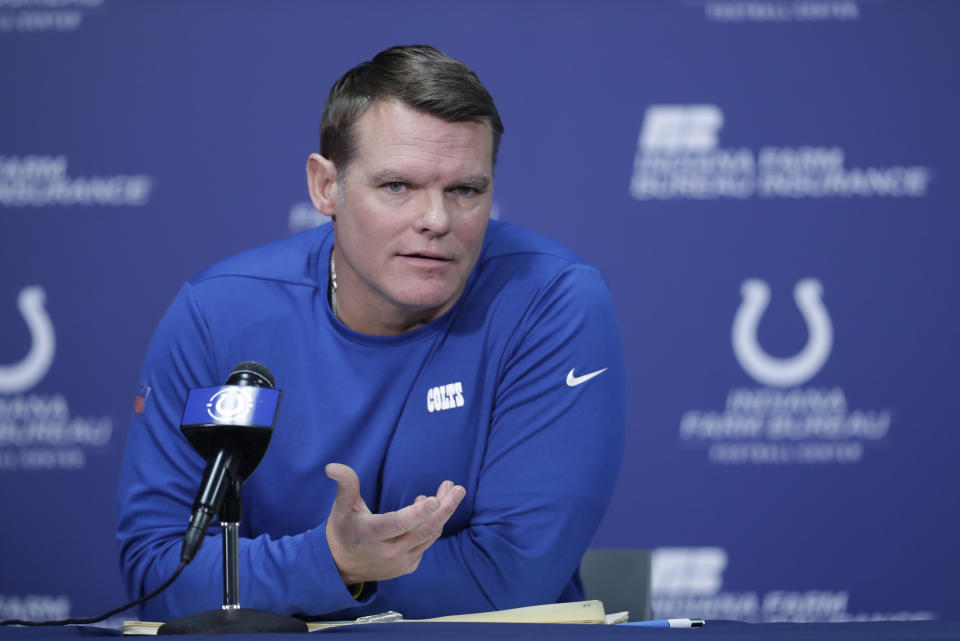 Chris Ballard's MO as Indianapolis Colts general manager has been to trade down when possible, and we expect that again in the 2021 NFL draft. (AP Photo/Darron Cummings)