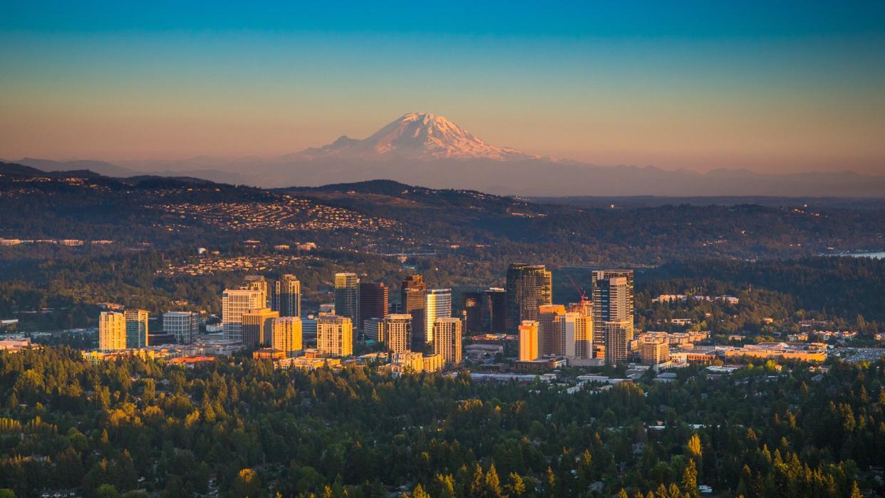 Downtown Bellevue, Washington with Mt. Rainier